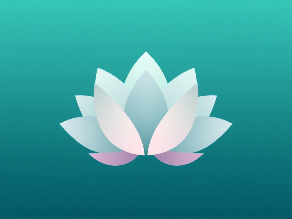A stylized lotus with overlapping petals in calming gradient teal, vector logo on a transparent background, minimalist and elegant